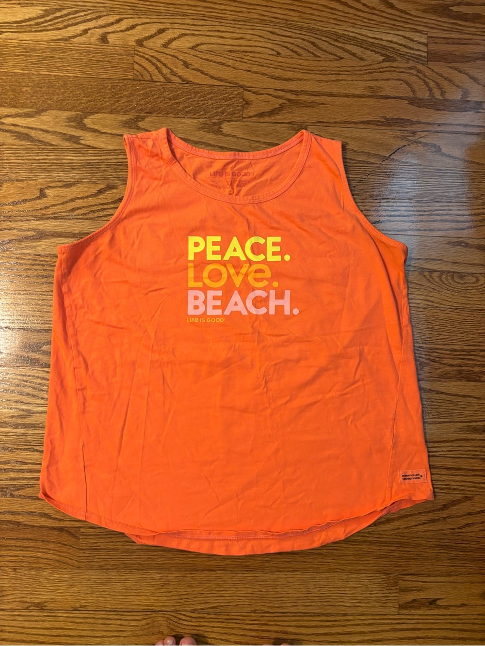 Life is Good Women’s Peace Love Beach Orange Tank Top Size XL